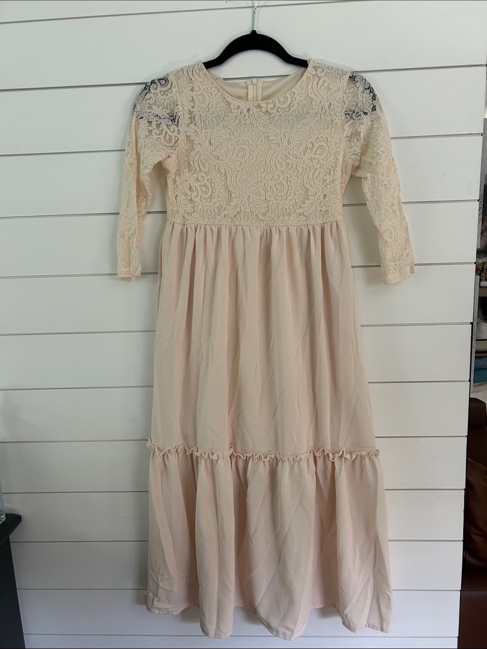 Girls Lace Bodice Cream Maxi Dress